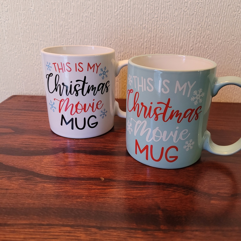 Holiday Time Christmas Movie Mugs - White and Light Blue